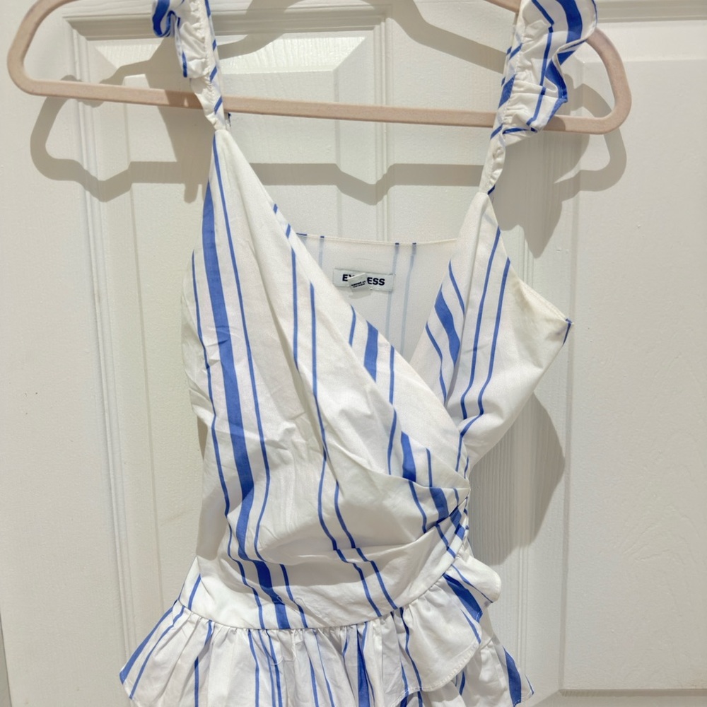 Express Blue and White Striped Top